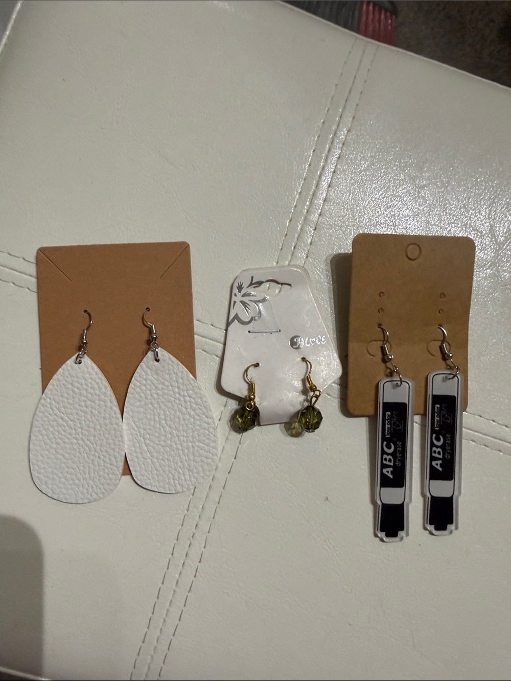 White Teardrop Leatherette Earrings - Women Accessories